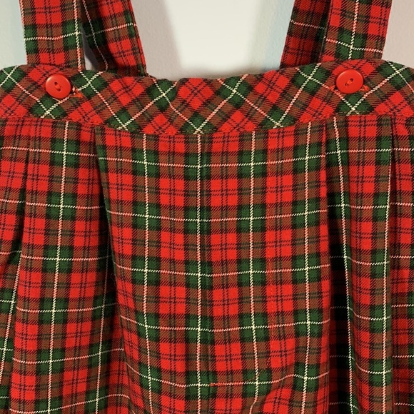 Carters vintage Christmas tartan plaid cotton dressy overalls red green 18 Mo - Picture 2 of 6